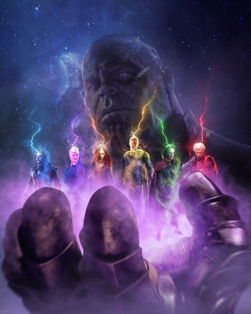Танос в руках которого все герои 